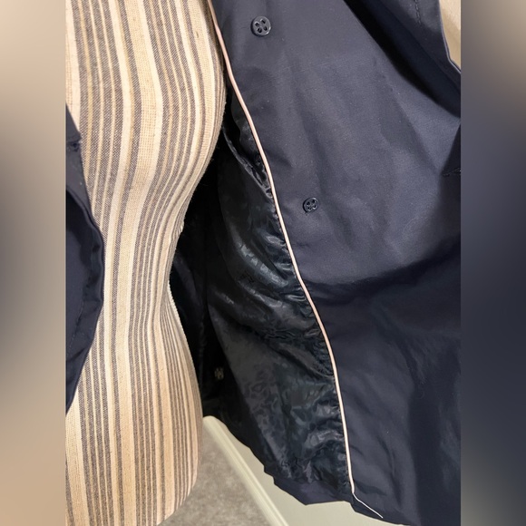 Express NWOT Navy Blue Double Breasted Pocket Ruffle Peplum Pea Coat Jacket XS - Picture 11 of 13